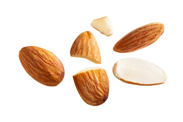 almond nut Beautiful floating healthy food white isolated