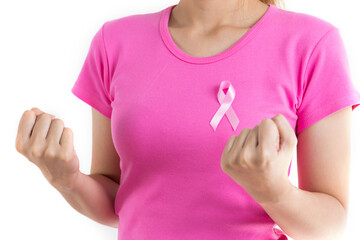 strong hand pink ribbon concept signs Breast Cancer