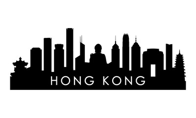 Fototapeta na wymiar Hong Kong skyline silhouette. Black Hong Kong city design isolated on white background.