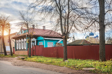 Wooden house with openwork platbands in Uglich