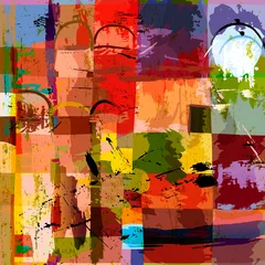 Gardinen abstract geometric background composition, with paint strokes, splashes and squares © Kirsten Hinte