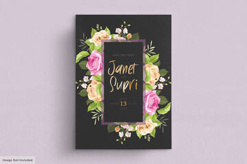 wedding card set with soft pink roses