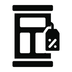 
Booth with tag, glyph icon of commerce discount  
