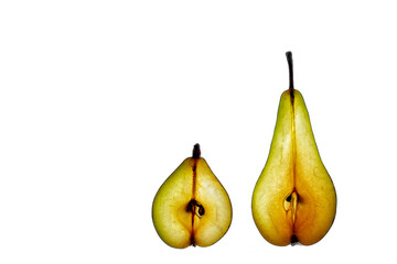 Green pear slices isolated on a white background.