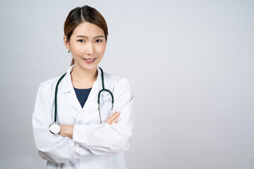 Happy Asian doctor woman smile face, Isolated on white background.