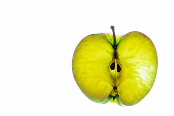 Green apple slice isolated on a white background.