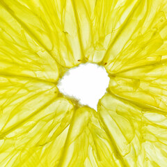 Close-up of a yellow lemon slice isolated on a white background.