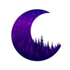 vector illustration of the month on a white background, pine, gradient