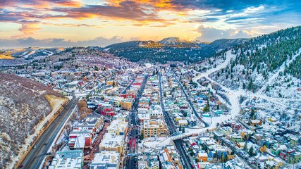 Downtown Park City, Utah, USA Skyline Aerial Panorama - obrazy, fototapety, plakaty