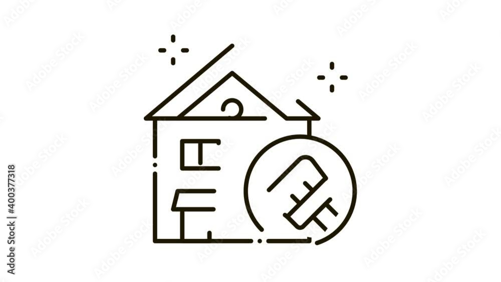 Sticker House Cleaning Icon Animation. black House Cleaning animated icon on white background