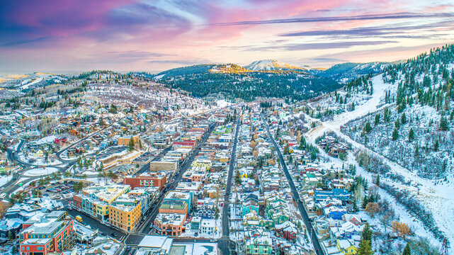 Park City, Utah, USA Downtown Skyline Aerial