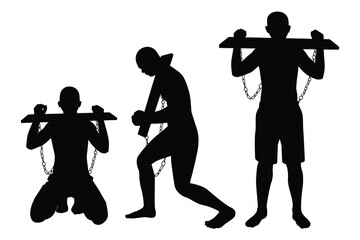 Set of male slave or prison silhouette vector on white - obrazy, fototapety, plakaty