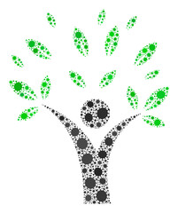 Vector ecology man covid mosaic icon combined for pharmacy wallpapers. Ecology man mosaic is composed of randomized covid infection icons.