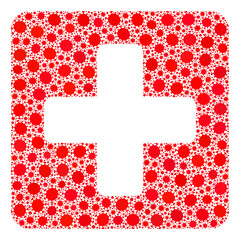 Obraz premium Vector medical box covid-2019 mosaic icon organized for pharmacy advertisement. Medical box mosaic is constructed of scattered covid viral parts.