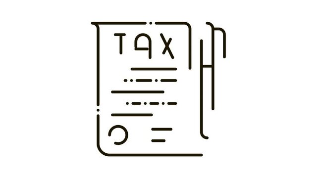 Tax Document Pen Icon Animation. black Tax Document Pen animated icon on white background