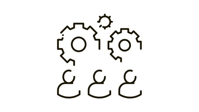 Teamwork Gear Icon Animation. black Teamwork Gear animated icon on white background