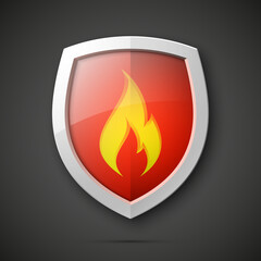 Protected guard flame shield concept. Safety badge smoke fire icon. Privacy flame banner shield. Security label Defense fire tag. Presentation sticker flame icon. defense safeguard shield smoke