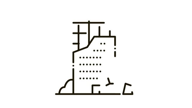 Ruined Building Icon Animation. black Ruined Building animated icon on white background