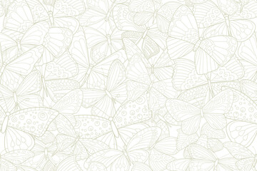 seamless texture with monochrome outlined draws of butterflies a
