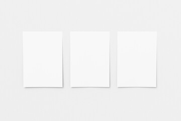 set of 3 A4 White vertical paper sheet Mockup, letter or invitation