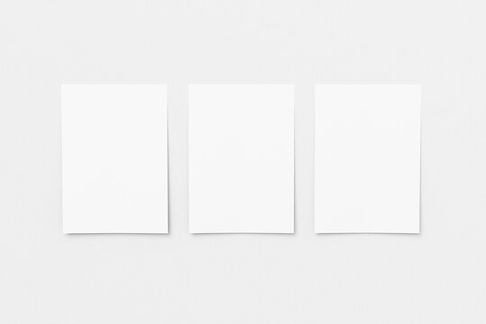 set of 3 A4 White vertical paper sheet Mockup, letter or invitation