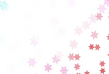 Light Blue, Red vector layout with bright snowflakes, stars.