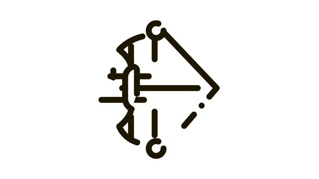 Professional Bow And Arrow Icon Animation. black Olympic Sportive Tool Bow For Precision Hit Concept Linear Pictogram. Paralympic Device animated icon on white background