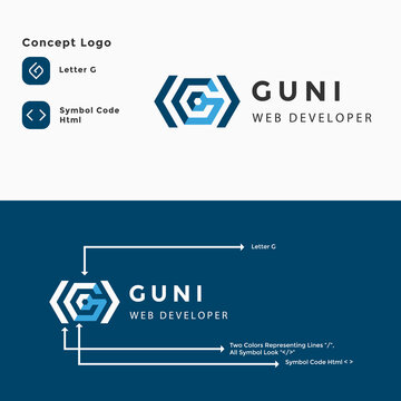 G letter logo. Code icons in trendy flat style with code symbols for your website designs, logos, apps, UI. Vector illustration.