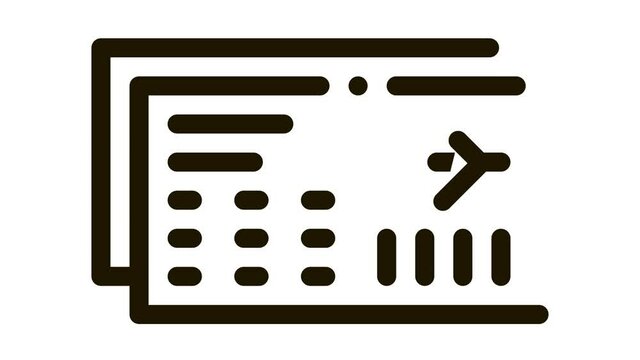 Airline Ticket Boarding Pass Icon Animation. black Flight And Seat Number On Ticket Concept Linear Pictogram. Air Transport Aircraft animated icon on white background