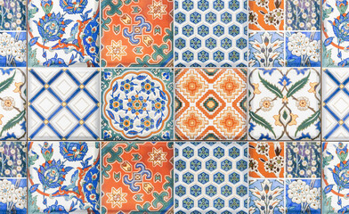 Ceramic tiles with ethnic and floral ornaments.