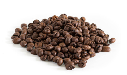 Medium roasted coffee beans on white background