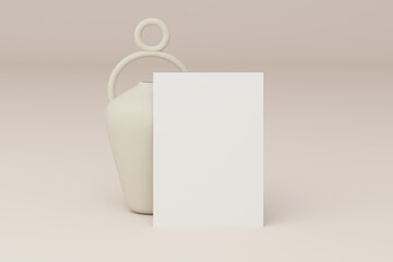 Blank white 5x7 card on ceramic vase