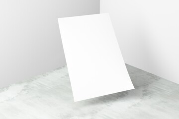 Flying blank sheet note paper on concrete corner floor
