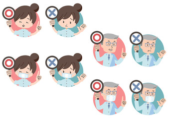 医療関係者のOKサインとNOサインセット