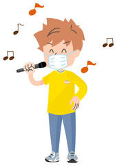 マスクをして歌う人