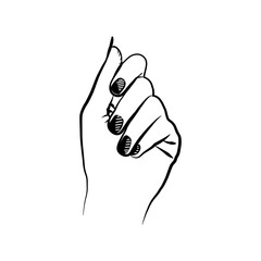 Hand with nails. Hand draw outline on white background