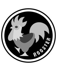 This is an image of a rooster in black and white