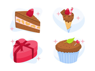 set of cakes and sweets