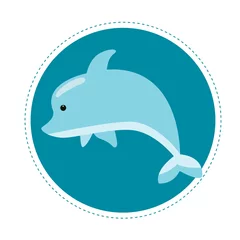 Foto op Canvas  Cute dolphin in simple cartoon flat style on isolated background, vector illustration for kids design © Екатерина Великая
