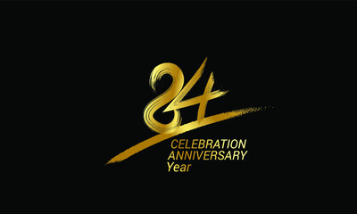 84 year anniversary chalk, golden ink Style , minimalist logo. years, jubilee, greeting card. Birthday invitation sign. Black space vector illustration on black background - Vector