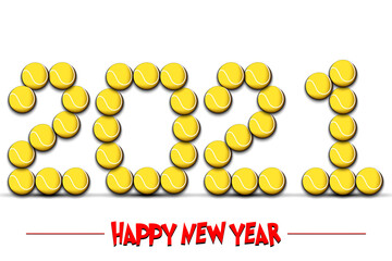 Happy New Year. 2021 numbers made from tennis balls. Design pattern for greeting card, banner, poster, flyer, party invitation, calendar. Vector illustration