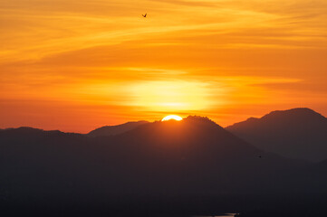 Sunset over mountains.