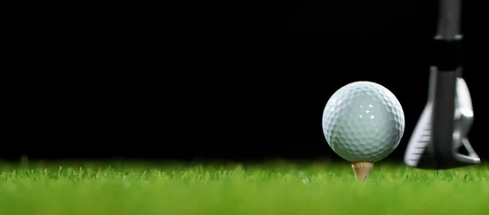 Foto op Plexiglas Detail of a golf club and ball in lawn. © Jag_cz