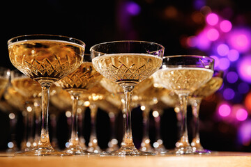 Glasses with champagne at an event, celebration, party