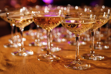 Glasses with champagne at an event, celebration, party