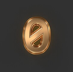 aged orange gold or copper metalline font - number 0 isolated on grey background, 3D illustration of symbols