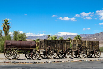 USA, California, National Park, Train cars Death Valley, homeland of the Timbisha Shoshone tribe