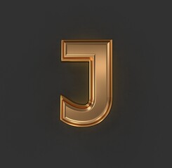 vintage orange gold or copper metal font - letter J isolated on grey background, 3D illustration of symbols