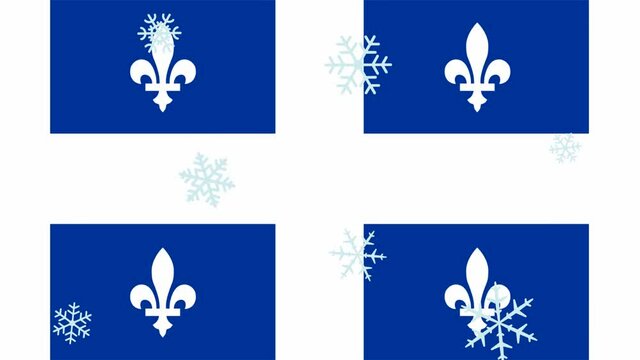Snowflakes are falling on Quebec flag animated video for Christmas or New Year holidays Full HD 1920x1080 10 sec.