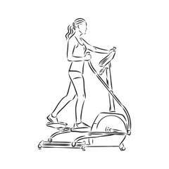 Hand drawn treadmill doodle. Sketch sports equipment and simulators, icon. Decoration element. Isolated on white background. Vector illustration.